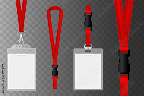 Template of id card for identification, plastic badge illustration. Id plastic cards. Blank identification badge, authentication security card tags with holder