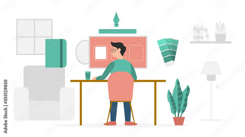 Fototapeta premium design tools or graphic designer concept with modern flat style and minimalist green color theme