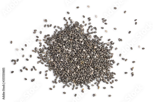 Chia seeds isolated on white background with clipping path and full depth of field. Top view. Flat lay.