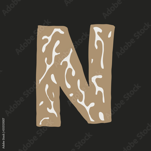 Hand dawn vector letter N isolated on dark background. English alphabet capital letters with floral design. Beautiful spring illustration. Typography template