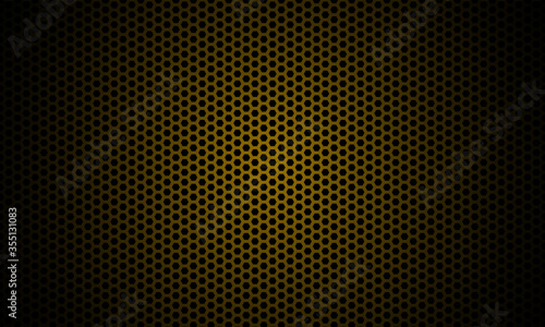 Dark gold background. Dark hexagon carbon fiber texture. Golden honeycomb metal texture steel background. Web design template vector illustration EPS 10.