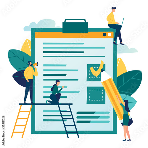 Vector illustration, little people fill out a form, modern concept for web banners, infographics, websites, printed products