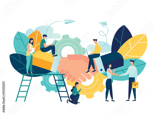 Business concept vector illustration, partnership concept, agreement of parties, hand shake, signing documents