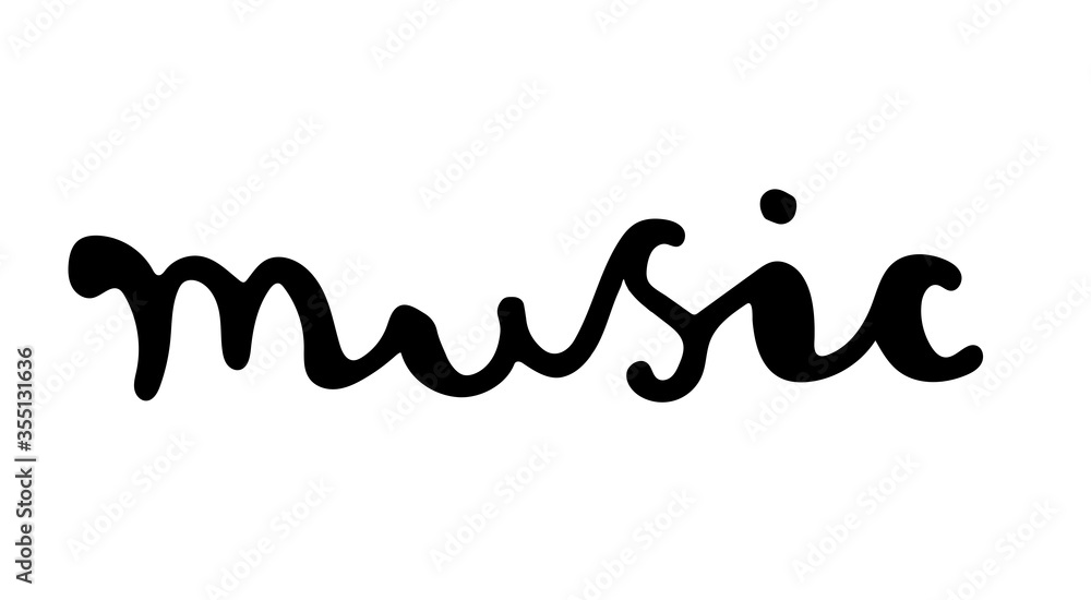 Hand drawn lettering with word music. sign icon. modern calligraphy quote. Hand written lettering text, isolated on white background. Vector illustration phrase. Hand drawn lettering with word music. sign icon. modern calligraphy quote. Hand written lettering text, isolated on white background. Vector illustration phrase.