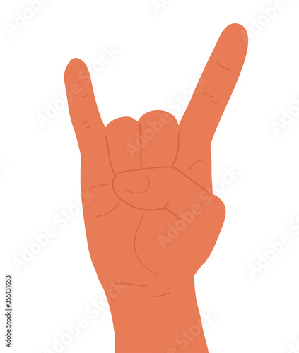 A hand up showing Rock sign. Communication gestures concept. Isolated flat vector illustration. Hand drawn stylized graphic illustration