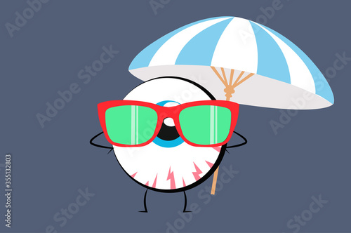 Vector Isolated Illustration of an Eye with Sunglasses and an Umbrella