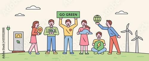 People are doing environmental protection movements. flat design style minimal vector illustration. 