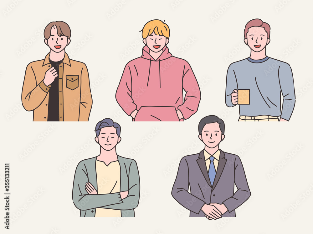 Fototapeta premium various style fashion man character set. flat design style minimal vector illustration.