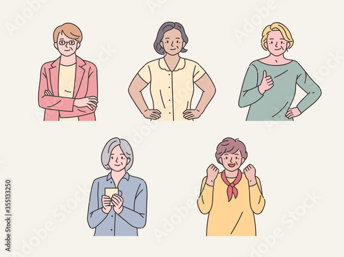 various style fashion old woman character set. flat design style minimal vector illustration.