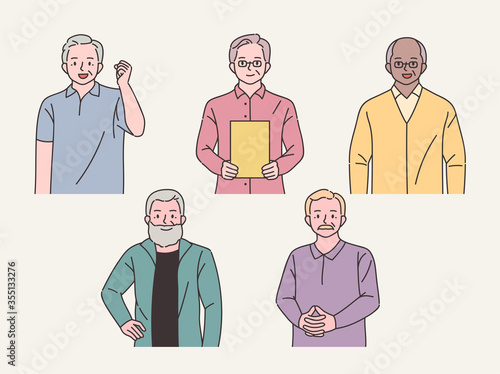 various style fashion old man character set. flat design style minimal vector illustration.