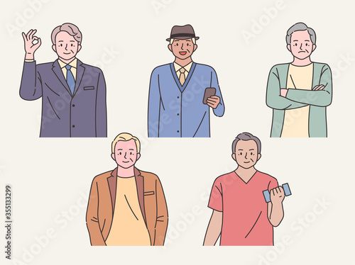 various style fashion old man character set. flat design style minimal vector illustration.