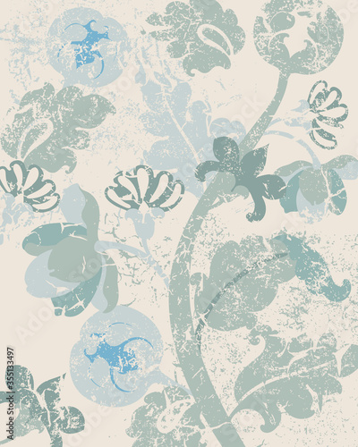 Vintage floral background with grunge style. Pale green and beige color