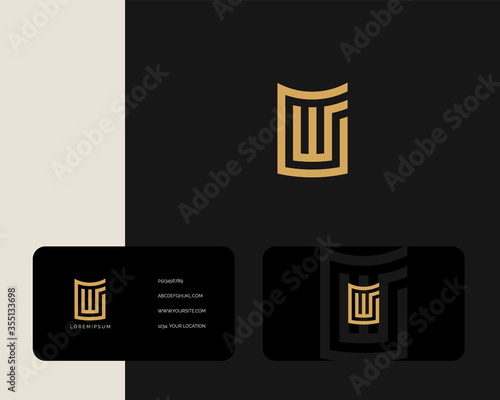 Letter C W logo design with business card vector template. creative minimal monochrome monogram symbol. Premium business logotype. Graphic alphabet symbol for corporate identity