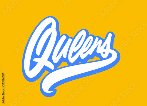 "Queens" custom lettering based on a hand-written inscription. Perfect for using as a clothing print.	
