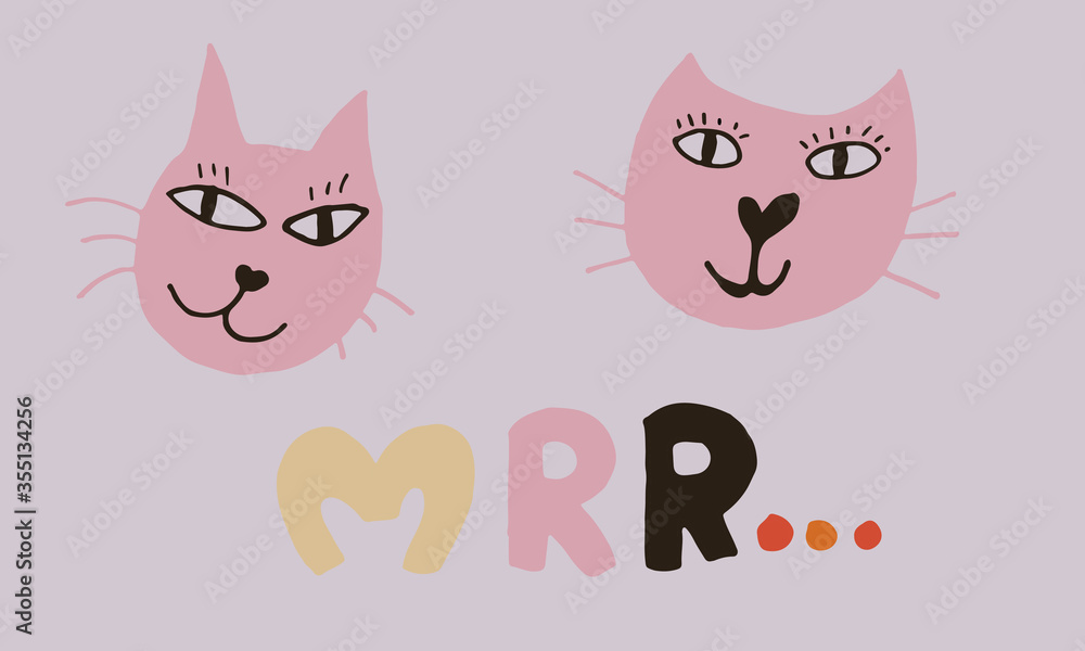 Hand drawn vector illustration of cat face. Cute funny domestic animal isolated. Simple childish drawing.