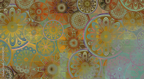 Canvas Print art colorful vintage ethnic pattern with floral and mandala elements, with Islam