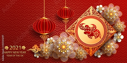 Happy new year 2021 / Chinese new year / Year of the ox / Zodiac sign for greetings card, invitation, posters, brochure, calendar, flyers, banners 