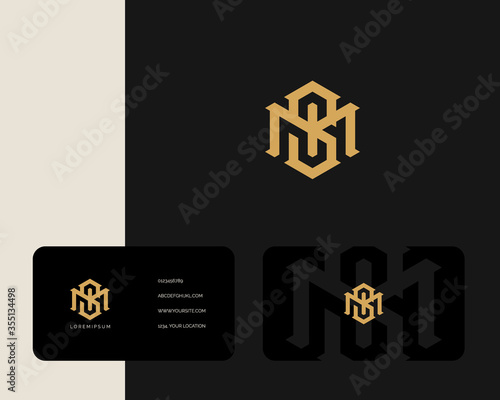 Letter M S logo design with business card vector template. creative minimal monochrome monogram symbol. Premium business logotype. Graphic alphabet symbol for corporate identity