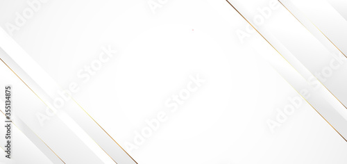 Abstract modern white background paper cut style with golden line Luxury concept.