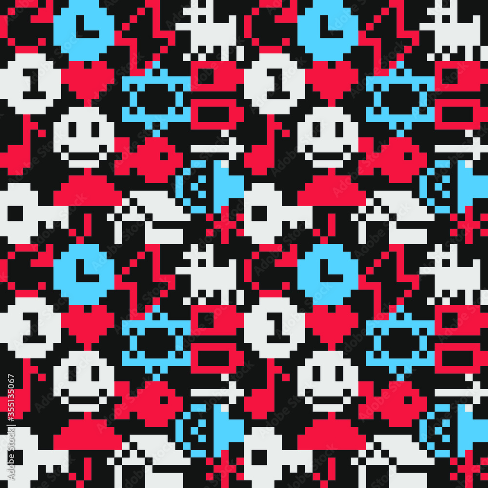 Fabric textures pixel art style abstract seamless pattern texture pixel art background. Knitted design. Isolated vector 8-bit illustration. Fabric textures pixel art style abstract seamless pattern texture pixel art background. Knitted design. Isolated vector 8-bit illustration.