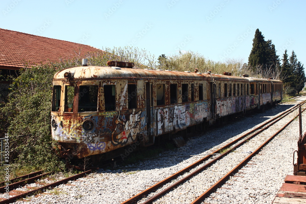 Old rusty abandoned locomotive train