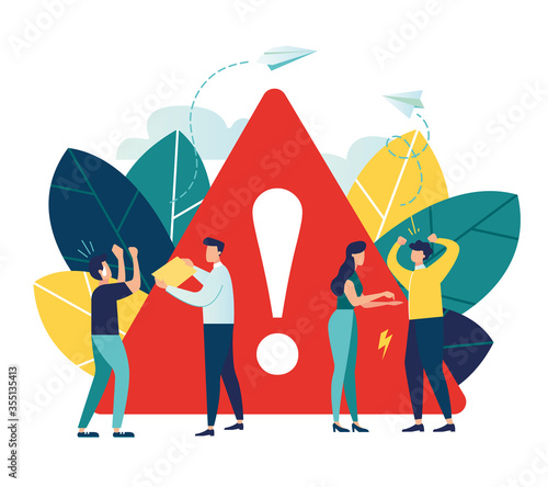 Business concept vector illustration, disconnection from the Internet, unavailable, few people get angry, an error occurred