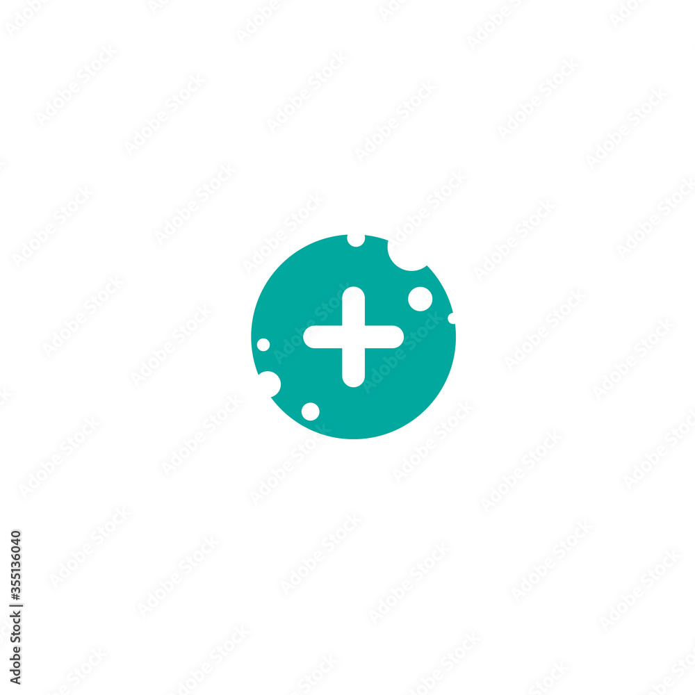 white cross with in blue circle with bubbles icon. Flat vector icon isolated on white. white cross with in blue circle with bubbles icon. Flat vector icon isolated on white.
