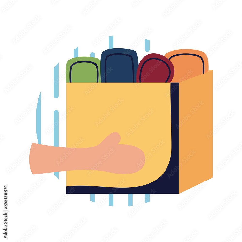 Hands holding box flat style icon vector design Hands holding box flat style icon vector design