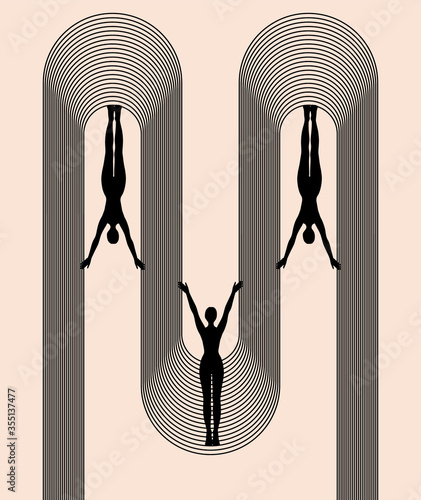 Vector hand drawn illustration of girl with geometrical elements isolated. Tattoo artwork. Template for card, poster, banner, print for t-shirt, pin, badge, patch.