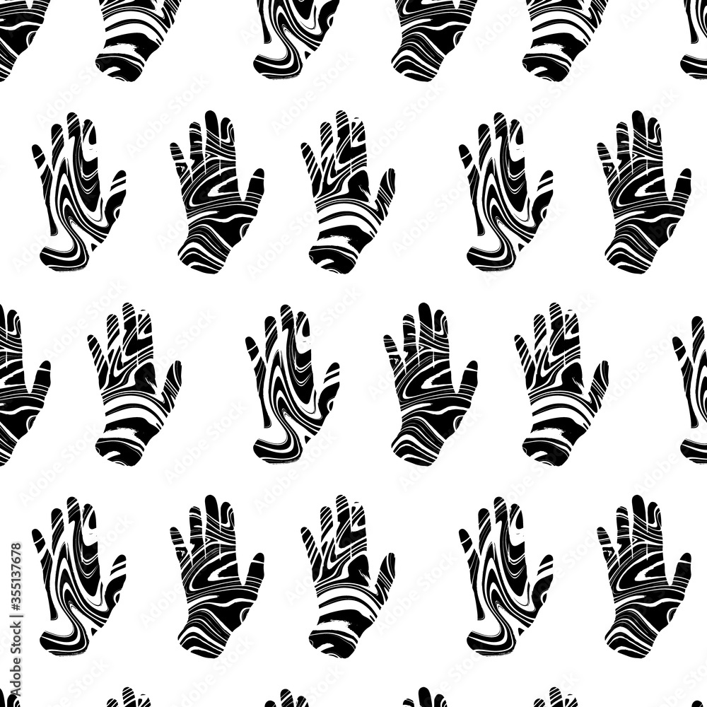 Vector pattern with  hand drawn illustration of human hands. Template for card, poster, banner, print for t-shirt, pin, badge, patch.