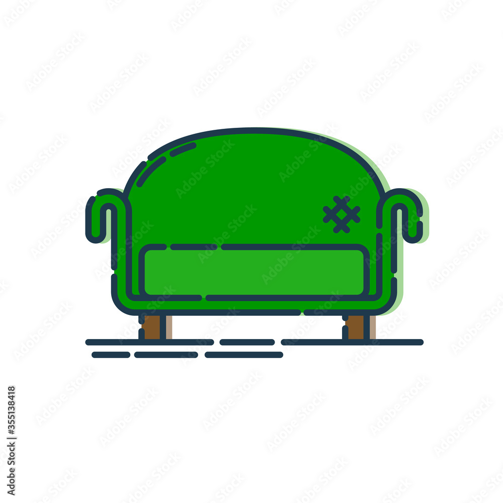 Comfortable sofa with one pillow. Image of couch in line art style. Element furniture of the interior. Modern stylish object for relaxation. Flat illustration with settee on white background Comfortable sofa with one pillow. Image of couch in line art style. Element furniture of the interior. Modern stylish object for relaxation. Flat illustration with settee on white background