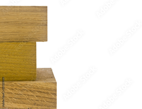 Wooden board, block isolated on white background close-up.