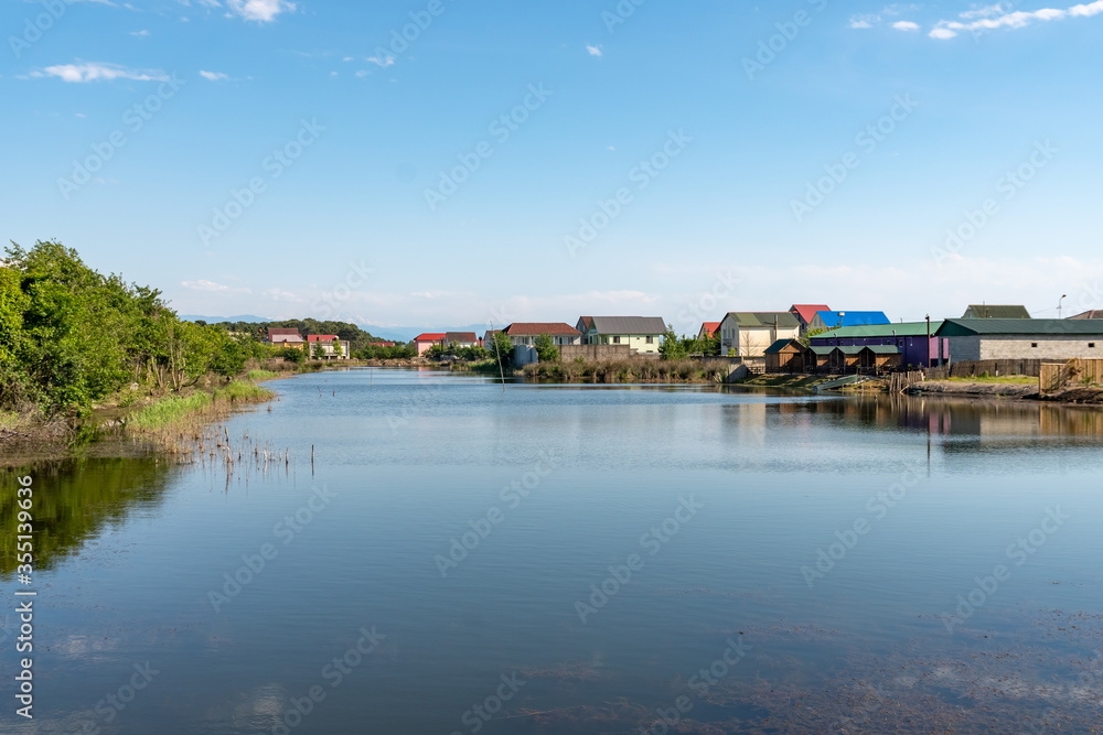 Beautiful view of the river in the village Grigoleti, Georgia
