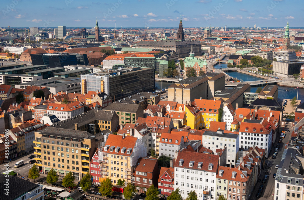 View from above of Copenhagen, Denmark's capital city, Scandinavia
