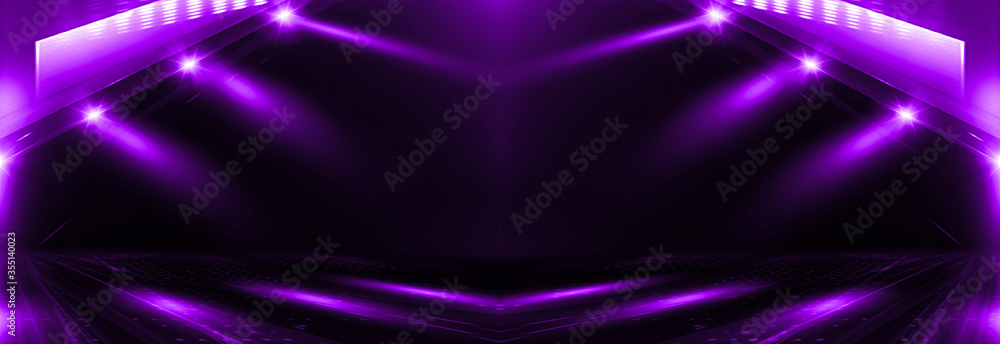 Abstract dark background, neon rays and lines of ultraviolet light. Laser show, empty neon scene. Neon, spotlights, vertical reality. Night view, symmetrical reflection and perspective. Abstract dark background, neon rays and lines of ultraviolet light. Laser show, empty neon scene. Neon, spotlights, vertical reality. Night view, symmetrical reflection and perspective.