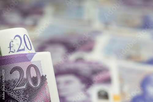 close up images of 20 pound notes UK currancy