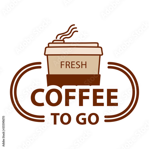 Vector illustration disposable coffee cup icon with coffee beans on blue background. Coffee cup logo