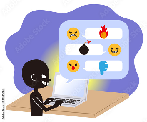 Illustration of internet troll using computer