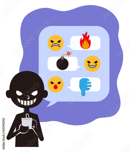 Illustration of internet troll using smartphone