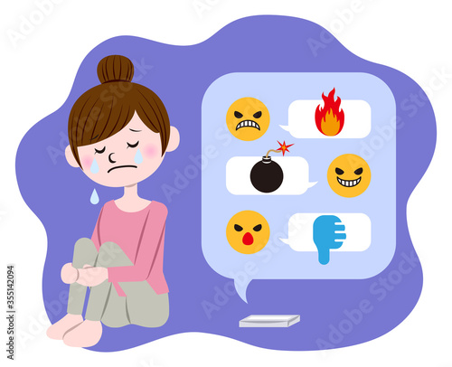 Illustration of a woman hurt by cyberbullying and flaming