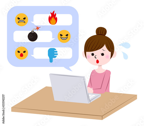 Illustration of a woman who is confused by cyberbullying and flaming