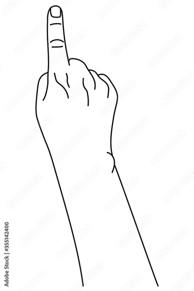 Index finger as number one, hand gesture. Concept of finger counting. Vector illustration in outline style isolated on white background. Index finger as number one, hand gesture. Concept of finger counting. Vector illustration in outline style isolated on white background.