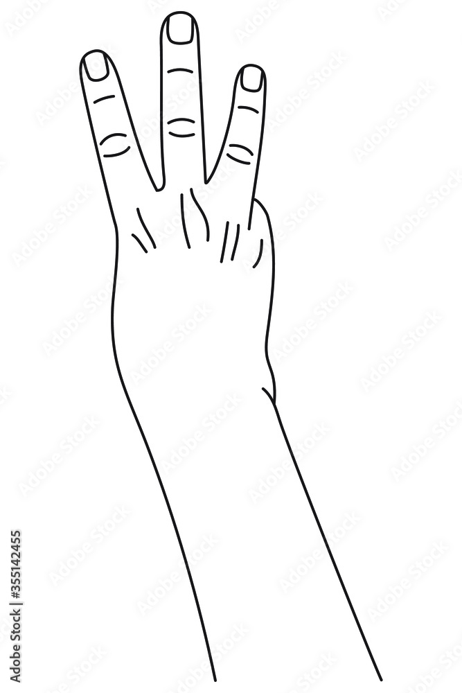 Number three, hand gesture. Concept of finger counting in sign language ...