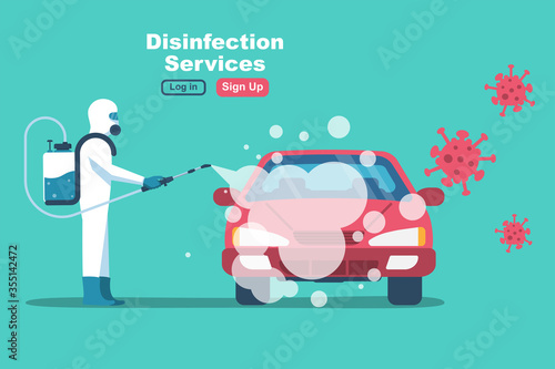 Car disinfection services. Cleaning and washing vehicle.