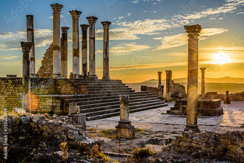 Volubilis is a partly excavated Berber city in Morocco situated near the city of Meknes, and commonly considered as the ancient capital of the kingdom of Mauretania. photo