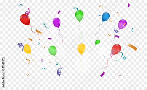Lots of colorful tiny confetti and ribbons on transparent background. Festive event and party. Multicolor background.Colorful bright confetti isolated on transparent background