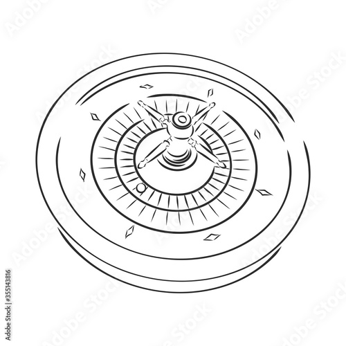 Casino Roulette Wheel Hand Draw Sketch Vintage Retro Style Elements for Your Design. Vector illustration. casino roulette, vector sketch illustration