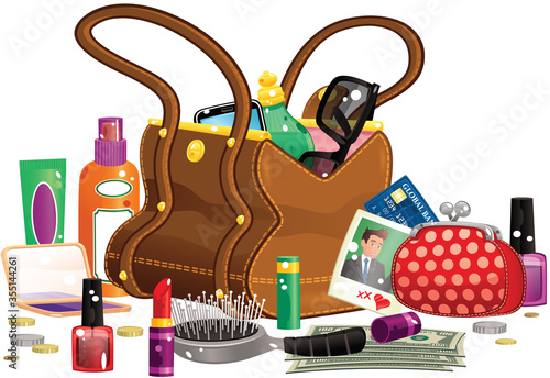 Womans handbag and contents