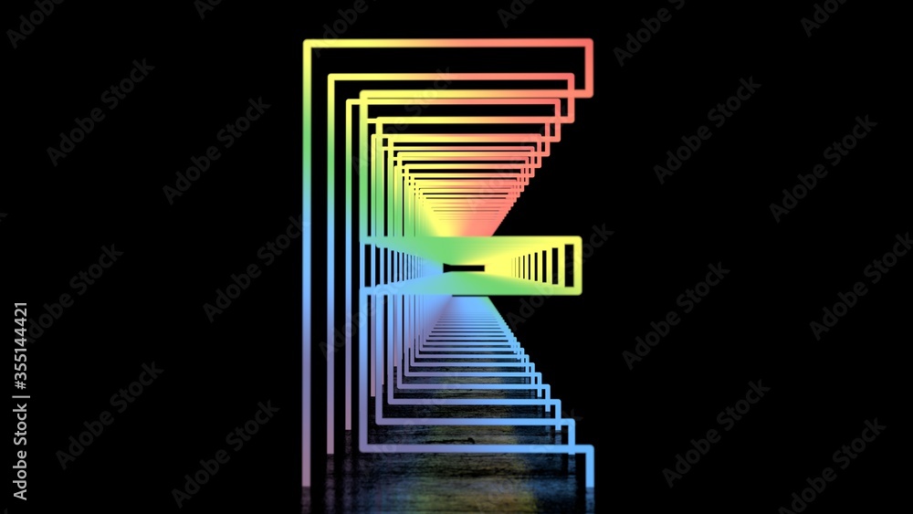 Obraz premium Neon English Alphabet. Neon Tunnels on a black background with Reflection. 3d illustration.