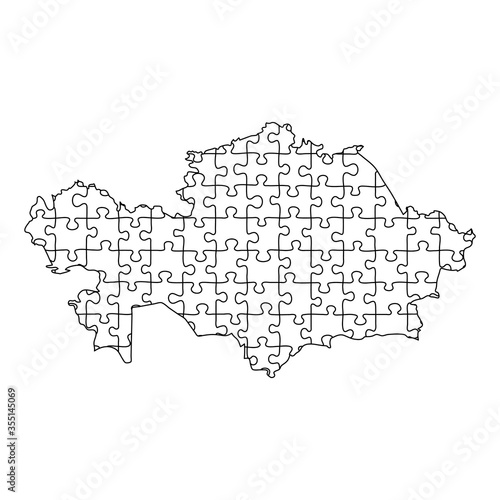 Kazakhstan map from black pattern composed puzzles. Vector illustration.